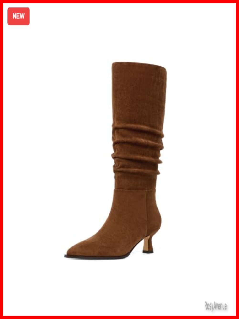 Kitten Heel Knee High Boots Pointed Toe Faux Suede Zip Womens
